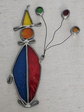Vintage Handcrafted Stained Glass Party Clown Balloons Suncatcher Window Decor