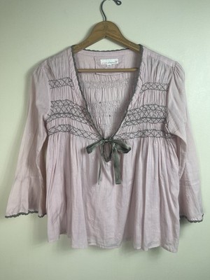Odd Molly Peasant Blouse Top Women's Size 2 V-Neck Long Sleeve Taupe