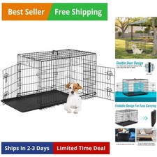 Dog Crate for Small Dogs 24 Inch Folding Metal WirePet Cage Double Door W/Div...