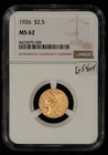 1926 G$2.50 Indian Head Gold Quarter Eagle - Frosty Looks 63 - NGC MS 62 - G5804
