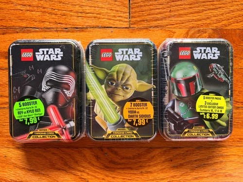 Set of 3 Lego Star Wars Trading Cards Tins (Yoda, Boba Fett & Kylo Ren) Sealed