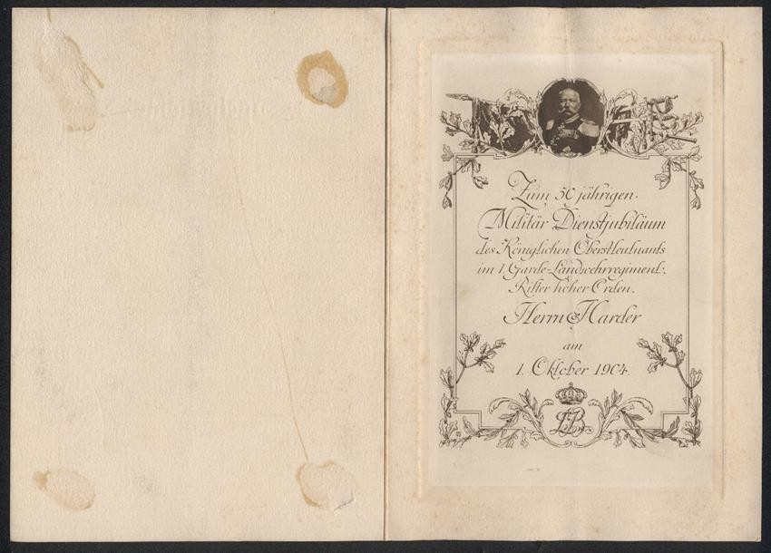 Menükarte 50 jährigen Militär Dienstjubiläum Oberstleutnant Ritter hoher Orden