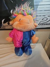 Vintage 1992 Trolio Troll HUGE 20" Rainbow Clown Large Plush Toy Doll. Rare 