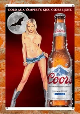 Sexy Vampire Slayer Coors Light Beer Tin Sign Metal Wall Decor Bar Man Cave Read