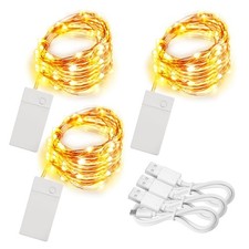 3 Pack Rechargeable String Fairy Lights 10ft 30 LED, 4 Modes Copper Wire Chri...