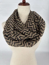 Tan/Black Zigzag Stripe Light Weight Fashion Scarf One Size Fits All