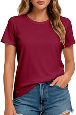 Women's Short Sleeve Crew Neck Stylish T-Shirt Solid color S-XXXL Wine Red