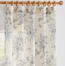 Linen Floral Curtains for Living Room 84 Inch Length Blue Farmhouse Curtain