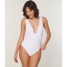 NWT Andie Swim Mykonos White Deep V Neck One Piece Bathing Suit Plus Sz XXL