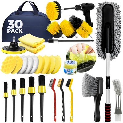 ALFLOD 30Pcs Car Detailing Kit, Brush Set, Wash Yellow 