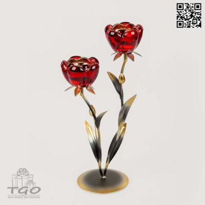 Formano Teelichthalter Leuchter 2flm. Wave rot-gold 36cm-639141