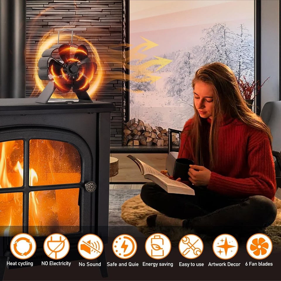 Wood Stove Fan 6 Blade Fireplace Fan for Wood Burning Stove,Heat