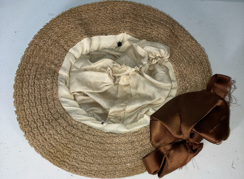 Vintage 30s flat crown straw hat with ribbon accent 1930s - 第 4/6 張圖片