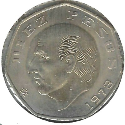 1978 Mexico Uncirculated 10 Pesos - Miguel Hidalgo Cotilla -7 Sided Coin
