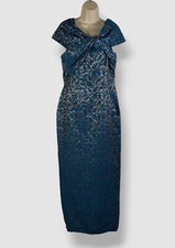 640 Rickie Freeman For Teri Jon Women's Blue Twist Jacquard Gown Dress Size 12