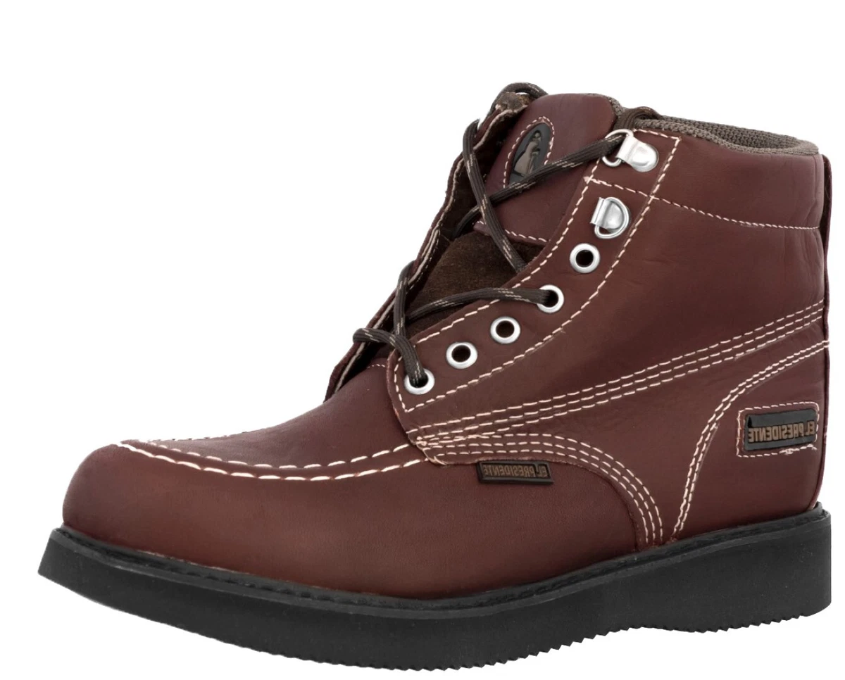 Mens Burgundy Real Leather Work Boots Slip Resistant Traction Sole Laces Botas