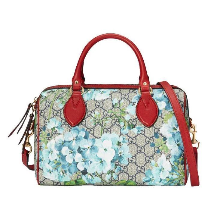 New Gucci Blue Bloom GG Coated Canvas Small Boston Bag Handbag 409529 8492