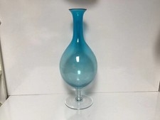 Large Vintage Poland Blue Art Glass Vase For Decoration