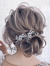 Pearl Bride Wedding Hair Pins Silver Bridal Hair Pieces Rhinestones Head Piec...