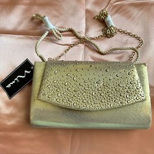 Nina New York Rare Studded Gold Reflective Nwt Suede Clutch Shoulder Bag