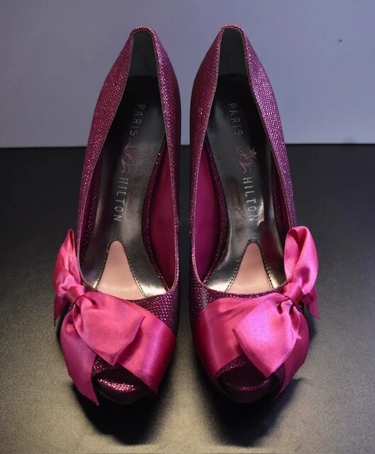 Paris Hilton Pink High Heels Women's Size 7.5M with Bow Pumps Glitter Sparkly - Image 2 of 4
