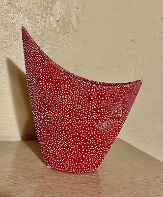 Postmodern  MCM Vase Lobster Claw Texture Red White Dotted Ceramic Crescent Moon