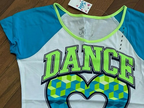 Justice Girls Green Blue White Glitter Dance Heart Top Shirt Tee Size 8 New - Picture 7 of 10