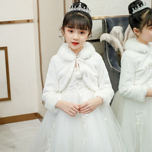 2-12T Niñas Princesa Felpa Blanco Envoltura Chal Cálido Capa Cumpleaños Fiesta Chaqueta - Imagen 14 de 14