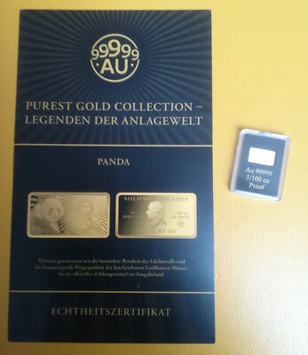 Goldbarren, Purest Gold Kollektion - China Panda, 1/100oz, 999.99 proof, Limited