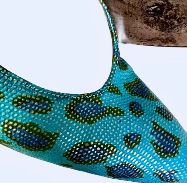 Zapatos De Colección Años 80 BRUNO MAGLI Azul Verde Dorado Estampado Animal Piel de Reptil Tacones 7N Foto 3 de 4