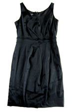 TALBOTS Classic Black Gathered Sleeveless Midi Party Cocktail Sheath Dress 10