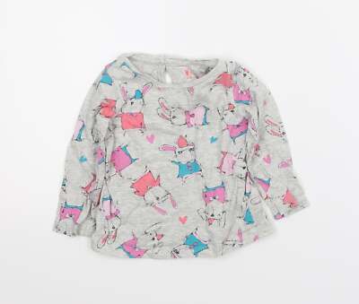 NEXT Basic-T-Shirt Mädchen grau Animal-Print 100 % Baumwolle Größe 3-6 Monate Rundhalsausschnitt