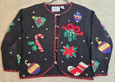 Christmas Sweater Hand Knitted All Over Print Cardigan Countryside Classics Sz S