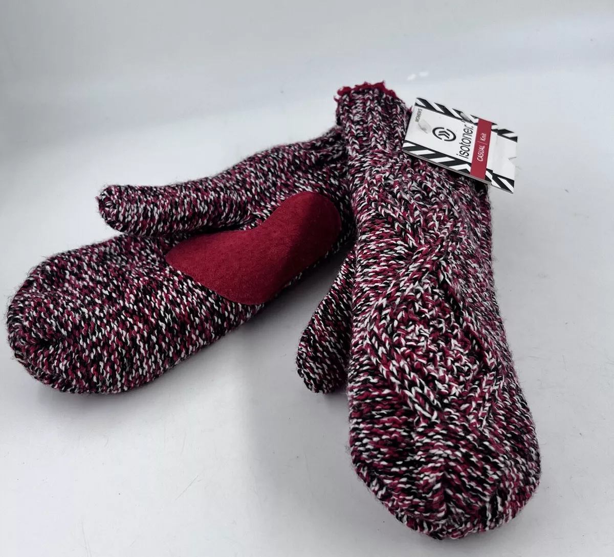 NWT Isotoner Knit Mittens Sherpa Fur Lined Leather Palm Women One