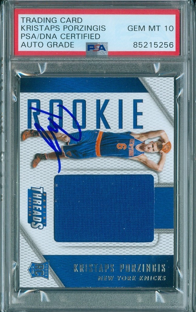 Kristaps Porzingis 2015 Threads Jersey RC Auto PSA DNA Gem Mint 10