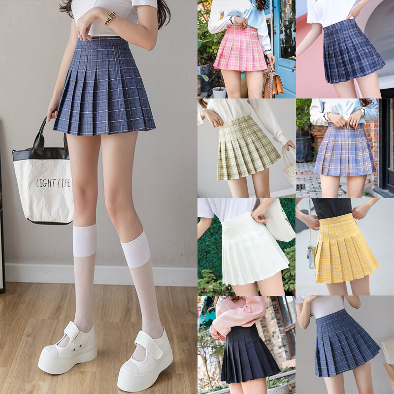 Women Lady Basic Mid Waist Mini Flared Pleated Skater Short Skirt