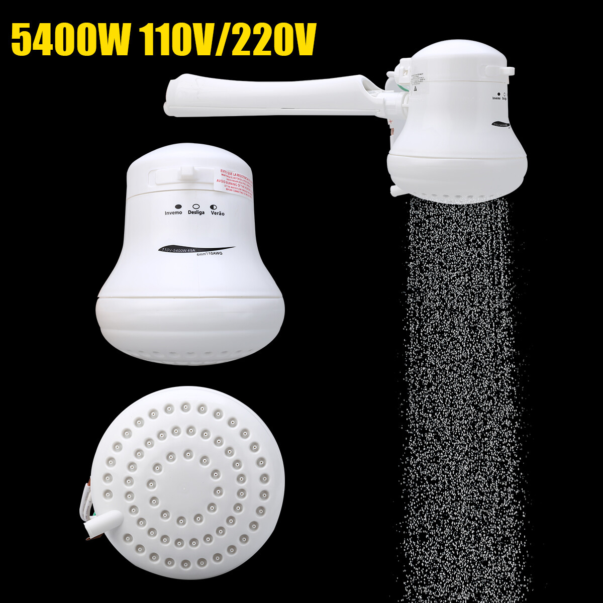 5400W 110V/220V Electric Shower Head Instant Hot-Water Heater Bath+Hose  Bracket | eBay