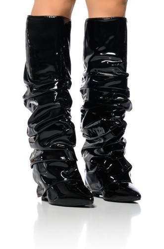 Runway American Style lässig plissiert Damen spitz zulaufend kniehohe Stiefel Keilabsatz - Bild 14 von 28