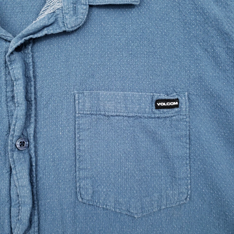 Volcom Button Up Shirt Mens 2XL XXL Blue Short Sleeve Pocket Collared Casual - Image 4 of 4