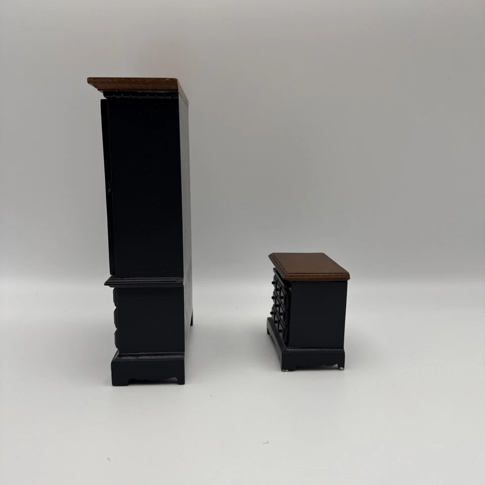 Casa de muñecas azul oscuro centro de entretenimiento y mesa auxiliar escala 1:12 miniatura Foto 2 de 4