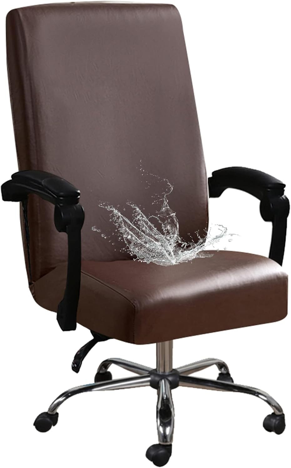 Waterproof Office Chair Cover PU Leather Computer Seat Covers Stretch Rotating C