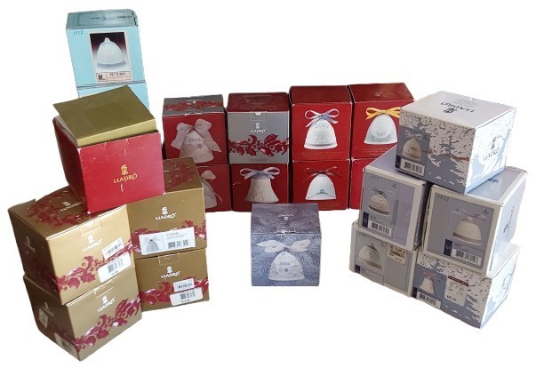 Lot (23) Lladro Christmas Holiday Porcelain Bells Ornaments 1987-2009