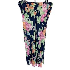 Vintage Jones New York Navy Multicolor Floral Silk Slip Midi Skirt - Size 14