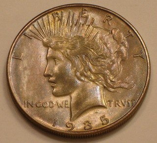 1935 Peace SILVER Dollar HIGHER GRADE full Cartwheel LUSTER Blueish / Purple