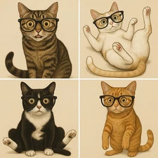 Collage Of Nerdy Cats In Awkward Poses Digital Image Photo Picture