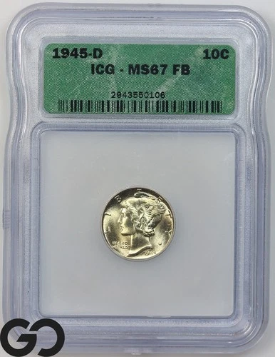 1945-D Mercury Dime, Full Split Bands, ICG MS-67 FB