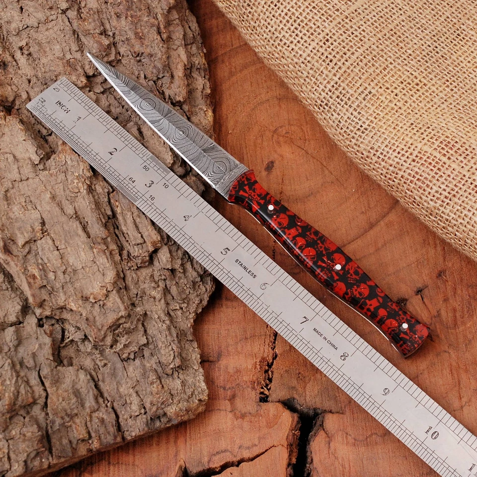 Cuchillo daga de doble filo hoja fija hecho a mano bota castigador calavera diseño Foto 4 de 4