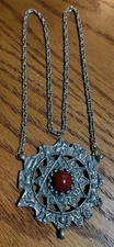 RARE - Vintage MARK HEISTER Zodiac Calendar Necklace Astrology Red Cabochon 