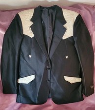 RARE Saxifon Black Blazer with Cream Gator Accents Size 40 Western Jacket NWOT