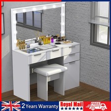 Dressing Table with 3 Colors Hollywood LED Mirror & Glass Top Vanity Table